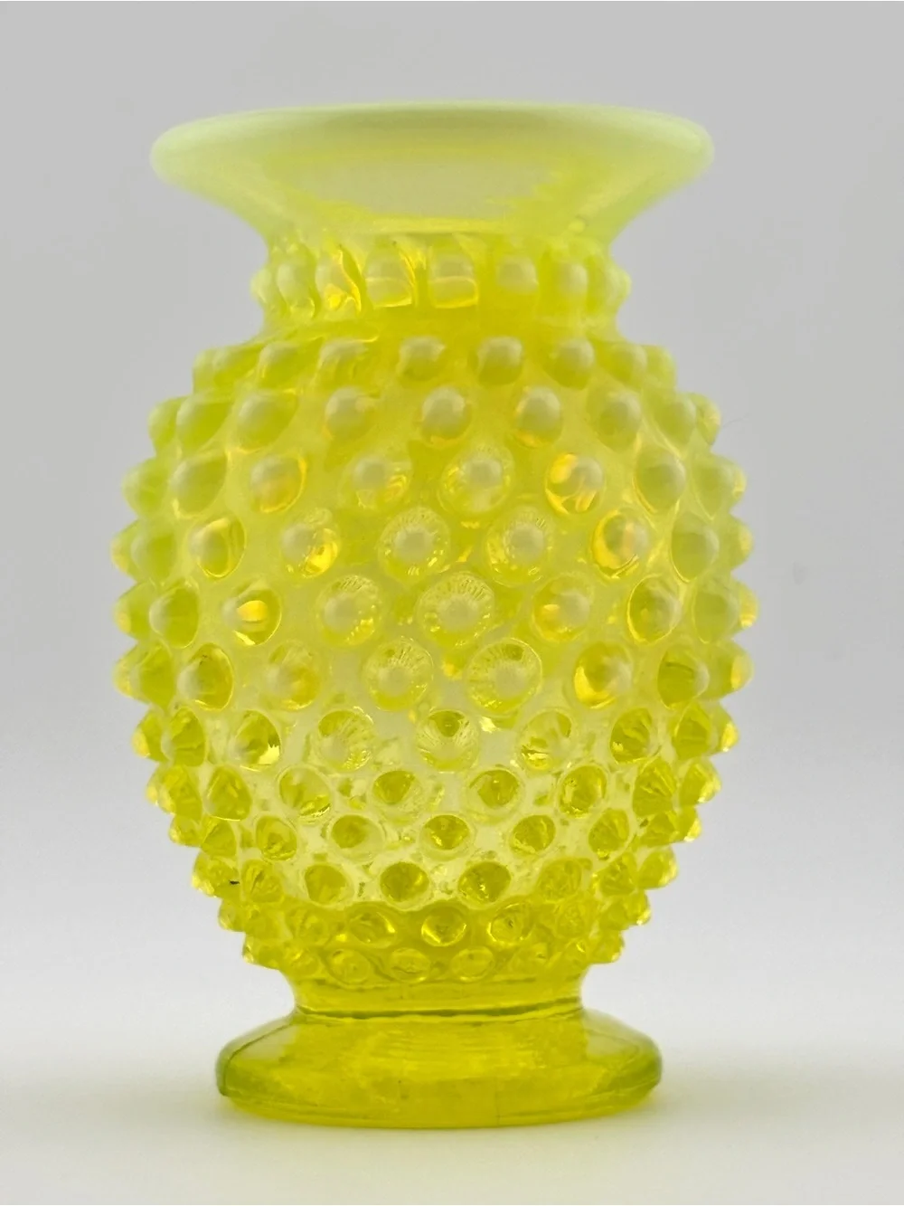 Vintage Fenton Topaz Opalescent Hobnail Vaseline Glass Bud Vase